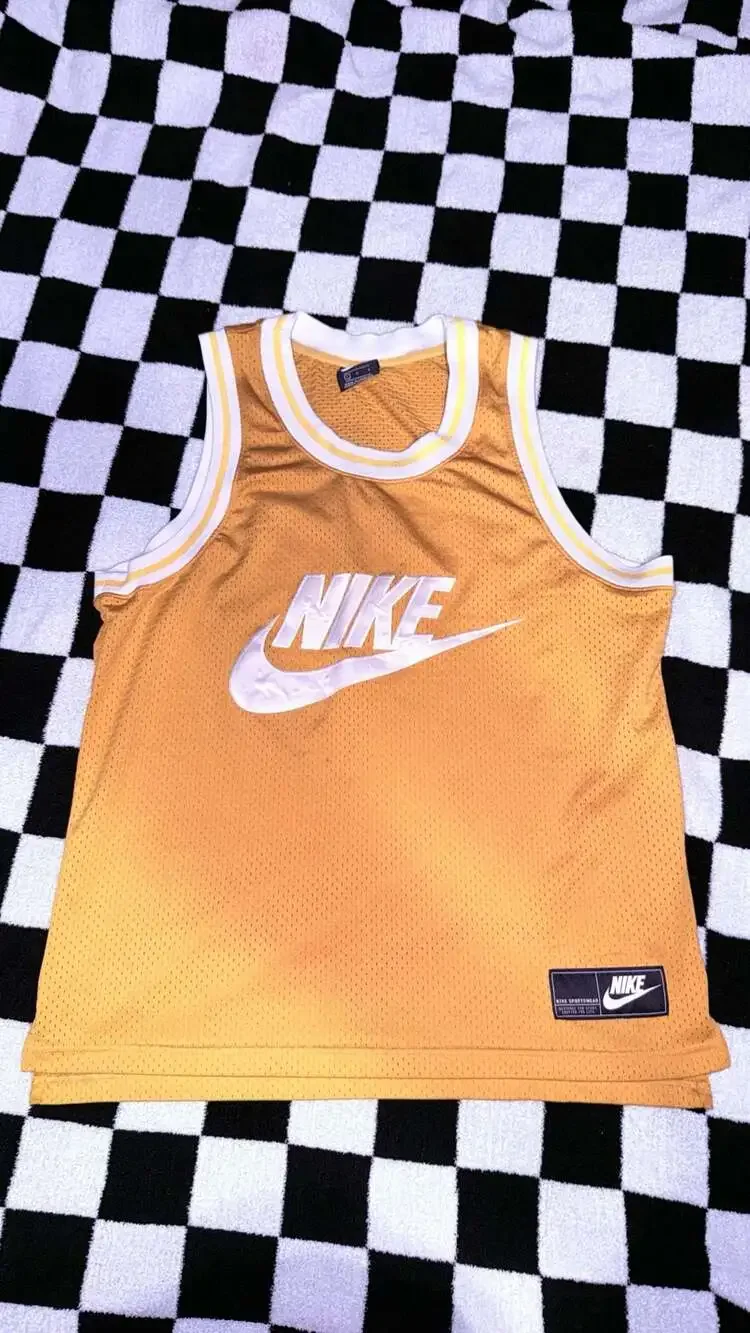 Nike Sportswear Mesh Basketball Jersey Yellow Gold Size Large - Picture 1 of 4
